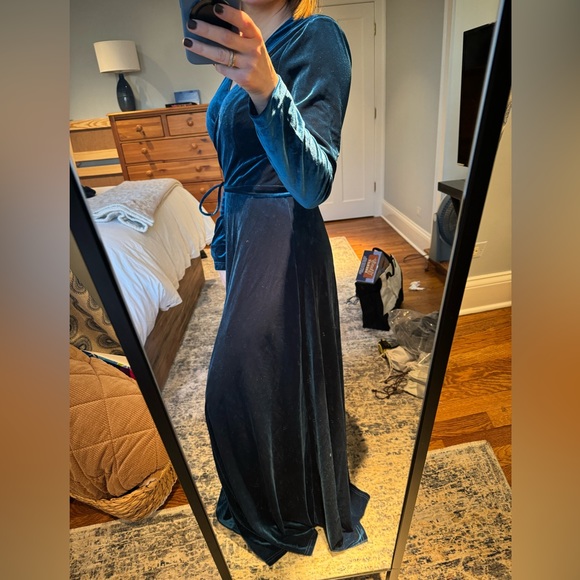 Lulu’s Jacinda Teal Blue Velvet Wrap Maxi Dress - Picture 5 of 6